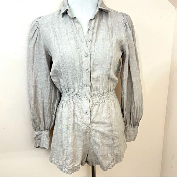 WeWoreWhat Light Gray Linen Romper - Picture 1 of 8